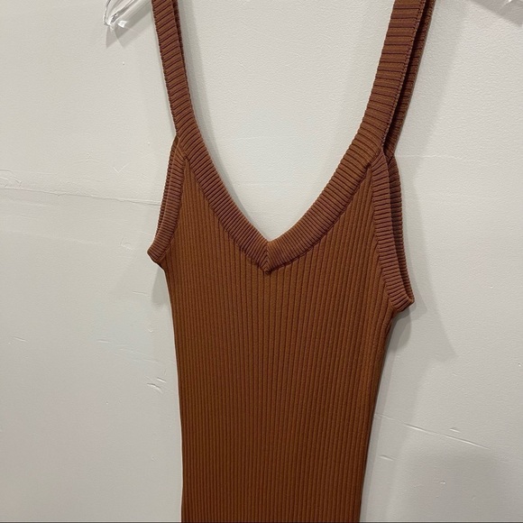 Somedays Lovin Pastel Skies Pinafore Ribbed Dress in Hazelnut Medium V-Neck New - Picture 7 of 12